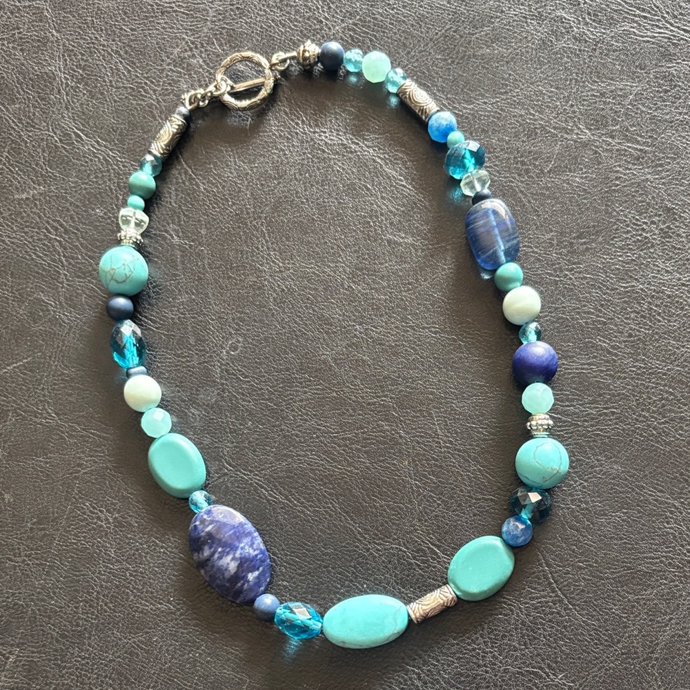 Gorgeous Turquoise and Blue Beaded Natural stone and glass Necklace